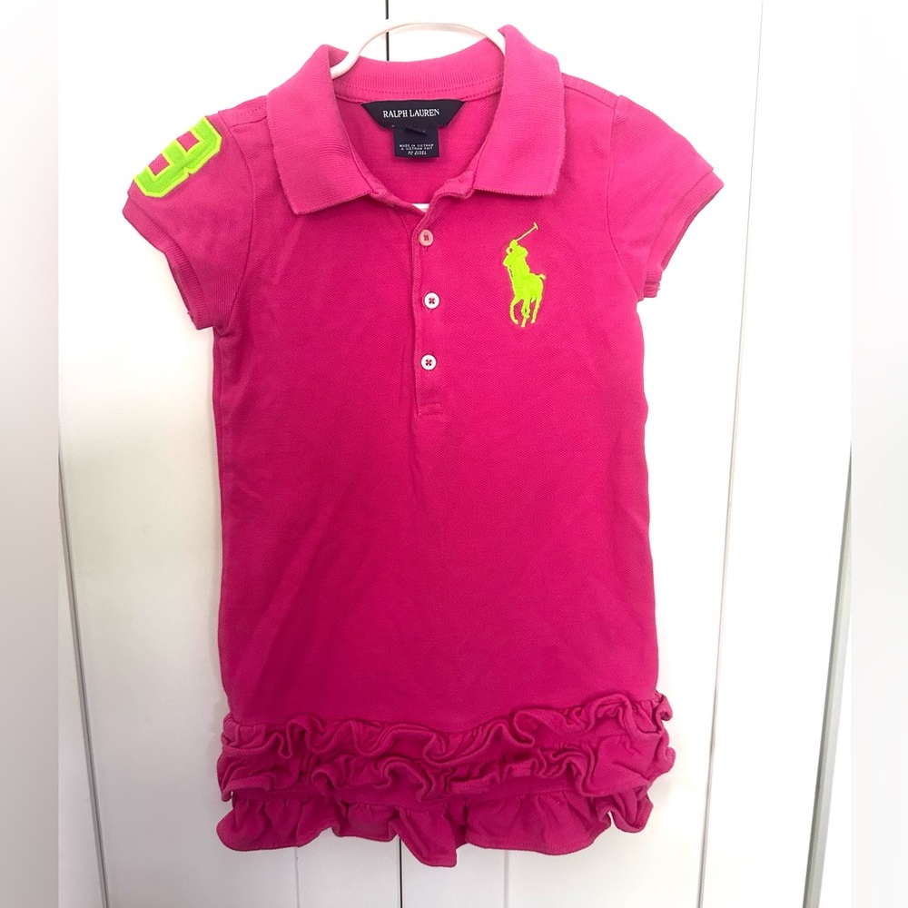 Ralph Lauren Kids Polo in Bright Pink with Neon Green Accents